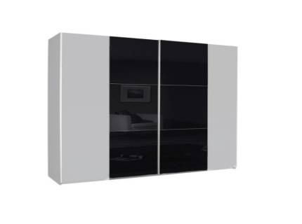 Dulap cu usi glisante KRONACH COLOR II 261x210x59cm alb alpin/ sticla neagra, maner aluminiu