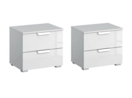 Set 2 noptiere cu 2 sertare ADITIO 47x43x42cm alb alpin/ sticla alba 