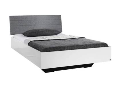 Cadru pat cu tablie tapitata HALLE (140x200cm) alb lucios + material textil gri