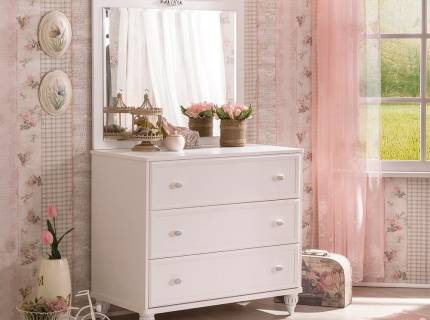 Comoda cu 3 sertare ROMANTICA alb cu design elegant