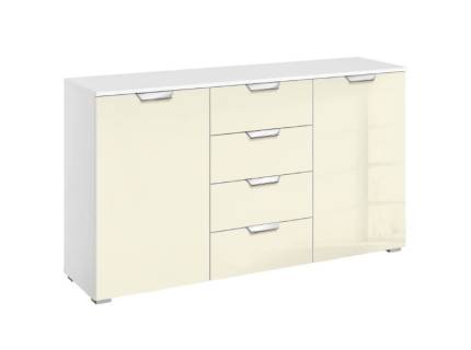 Comoda cu 2 usi si 4 sertare ADITIO 140x81x42cm alb alpin/ sticla champagne