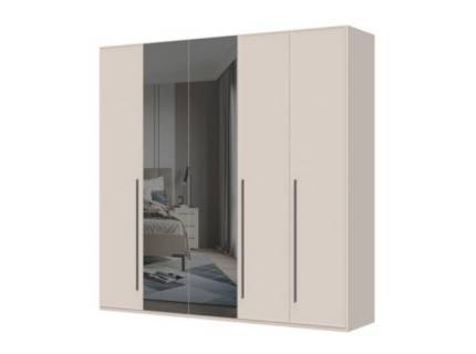 Dulap cu 5 usi cu balamale OPERA 227x224x56cm casmir/ oglinda, manere maro