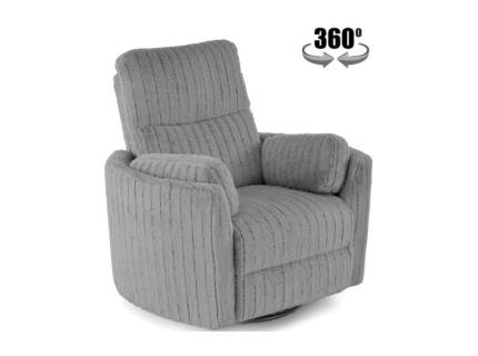 Fotoliu PEGAS rotativ cu recliner electric, incarcare USB integrata, functie de balansoar, material plusat grey, confortabil 110x110-170xH81-108cm 