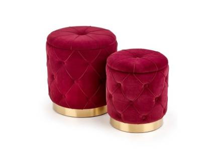 Set 2 tabureti POLLY catifea bordo, cu spatiu pentru depozitare 40xH44cm / 33xH38cm