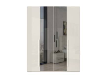 Dulap cu 4 usi cu balamale PIANO BEIGE 182x224x56cm bej lucios/ oglinda, manere crom