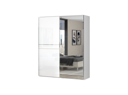 Dulap cu usi glisante PIANO WHITE 182x224x61cm alb lucios/ oglinda, manere crom