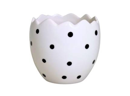 Ghiveci alb cu buline negre din ceramica