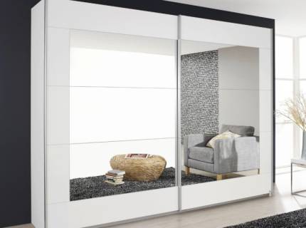 Dulap cu usi glisante ALEGRO 271x210x62cm alb alpin/ oglinda, maner aluminiu