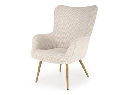 Fotoliu AMARO material plusat-raiat crem, picioare nuanta lemnului, design scandinav 70x80xH97cm