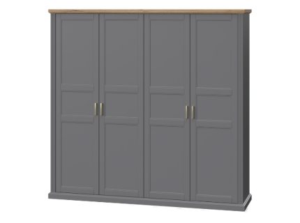 Dulap cu 4 usi cu balamale TARA GREY 236x227x59cm grafit/ Nuc Pacific