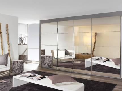 Dulap cu usi glisante SYNCRONO 316x230x62cm alb alpin/ 4 usi oglinda configurabil