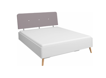 Cadru pat KOLDING (140x200cm) alb alpin/ material textil grey, picioare nuanta lemnului