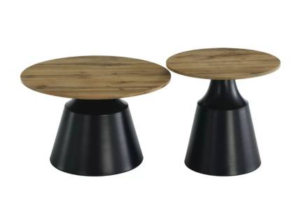 Set 2 masute ITAKA din MDF stejar Artisan metal negru mat 50xH40cm / 70xH50cm 