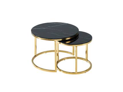 Set 2 masute MUSE II BLACK din sticla cu efect de marmura neagra, metal auriu 45xH40cm / 60xH45cm