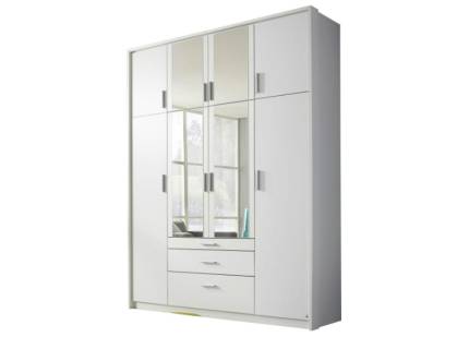 Dulap cu 8 usi cu balamale si 3 sertare HILDESHEIM 181x229x54cm alb alpin/ oglinda, manere aluminiu