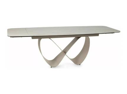 Masa extensibila INFINITY CERAMIC TRAVERTIN din sticla securizata si ceramica travetin bej mat, metal casmir 160-240x95xH76cm