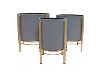 Set 3 ghivece de flori metalice cu auriu