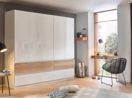 Dulap cu 5 usi cu balamale si 6 sertare WINNIPEG 226x210x56cm alb alpin/ alb lucios - halifax