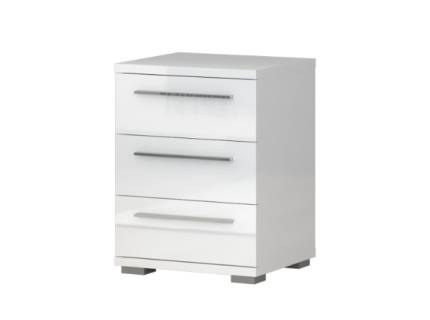 Noptiera cu 3 sertare PIANO WHITE  45x61x40cm alb lucios, picioare si manere crom