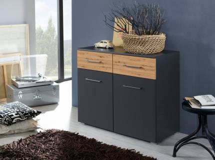 Comoda cu 2 usi si 2 sertare BOSTON EXTRA 93x81x42cm gri metalic/ stejar artisan 