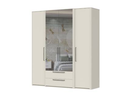 Dulap cu 4 usi cu balamale si 2 sertare AIR 187x225x61cm Pepper White/ oglinda, manere antracit 