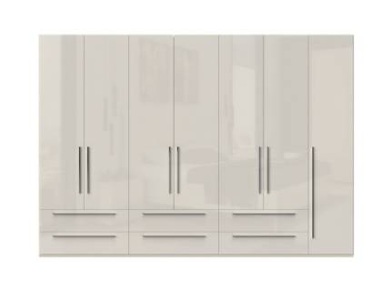 Dulap cu 7 usi si 6 sertare PIANO BEIGE 317x224x56cm bej lucios, maner crom
