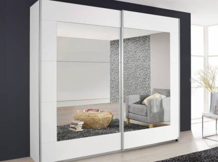 Dulap cu usi glisante ALEGRO 226x210x62cm alb alpin/ oglinda, maner aluminiu