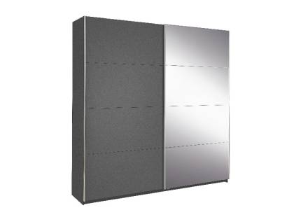 Dulap cu usi glisante MOITA 181x210x62cm gri metalic/ oglinda, maner aluminiu