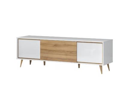 Comoda TV cu 2 usi si 2 sertare VIDA 180x58x47cm alb lucios/ nuc Pacific