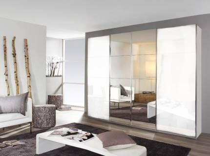 Dulap cu usi glisante SYNCRONO 271x230x62cm alb lucios/ oglinda configurabil