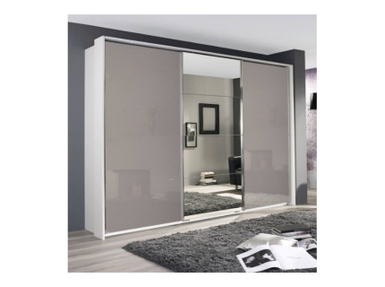 Dulap cu usi glisante KULMBACH 203x210x62cm alb alpin/ sticla fango - oglinda 