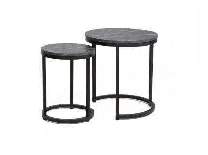 Set 2 masute HOLA BLACK din PAL cu efect de marmura eagraa, metal negru 32xH42cm / 45xH48cm