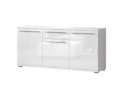 Comoda cu 3 usi si 1 sertar PIANO WHITE 180x85x45cm alb lucios, manere si picioare crom