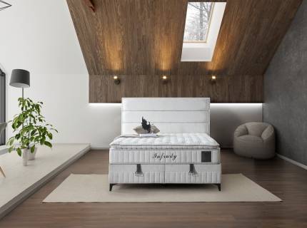 Pat tapitat cu saltea si spatiu pentru depozitare INFINITY (160x200cm) cream