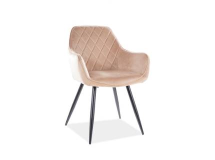 Scaun tapitat LINEA VELVET catifea beige 59x59xH82cm, picioare negre