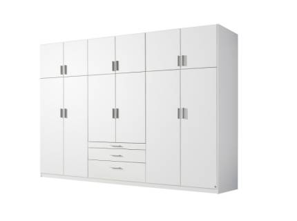 Dulap cu 12 usi cu balamale si 3 sertare HILDESHEIM 271x229x54cm alb alpin, manere aluminiu