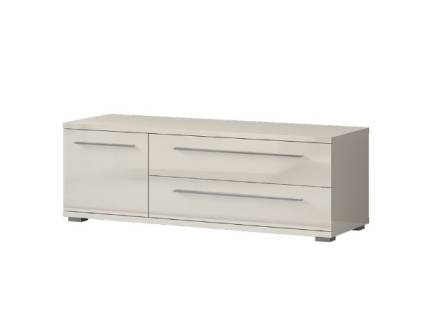 Comoda TV cu 1 usa si 2 sertare PIANO BEIGE 135x46x45cm bej lucios, manere si picioare crom