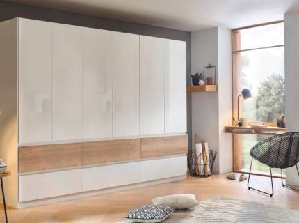 Dulap cu 6 usi cu balamale si 6 sertare WINNIPEG 271x210x56cm alb alpin/ alb lucios - halifax