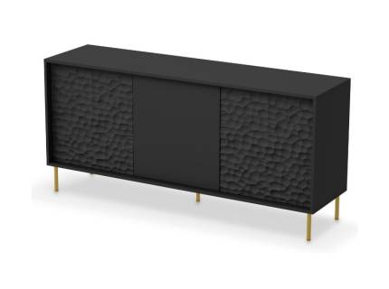 Comoda cu 3 usi BULLET 155x73x41cm negru, picioare aurii