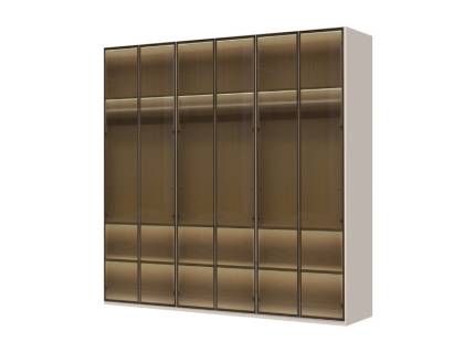 Dulap cu 5 usi cu balamale OPERA 227x224x56cm casmir/ sticla Parsol, manere maro