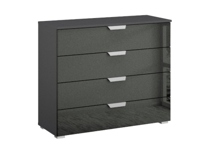 Comoda cu 4 sertare ADITIO 80x81x42cm gri metalic/ sticla basalt 