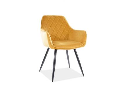 Scaun tapitat LINEA VELVET catifea curry 59x59xH82cm, picioare negre