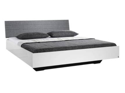 Cadru pat cu tablie tapitata HALLE (180x200cm) alb lucios + material textil gri