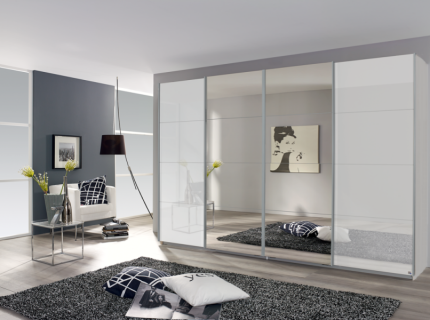 Dulap cu usi glisante SYNCRONO 316x211x62cm alb alpin/ sticla alba - oglinda configurabil