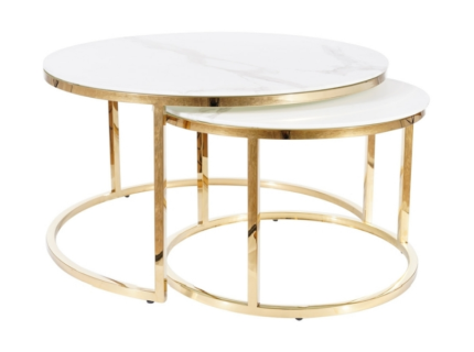 Set 2 masute MUSE din sticla securizata cu efect de marmura alba, metal auriu 60x40cm / 80x45cm