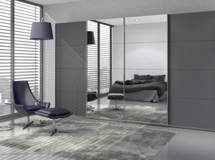 Dulap cu usi glisante SYNCRONO 361x211x62cm gri metalic/ oglinda configurabil