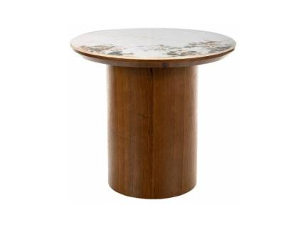 Masuta RONDO NUT din MDF + ceramica Pandoro alb lucios 45xH50cm 