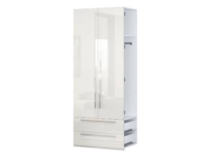 Extensie dulap cu 2 usi cu balamale si 2 sertare PIANO BEIGE 90x224x56cm bej lucios, manere crom