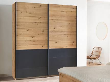 Dulap cu usi glisante BILBAO 181x210x62cm stejar artisan/ gri metalic, maner gri metalic