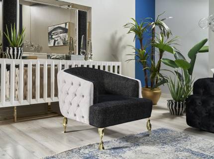 Fotoliu DIAMOND cu picioare aurii, design chesterfiled, luxury, premium, catifea gri 78x83xH75cm